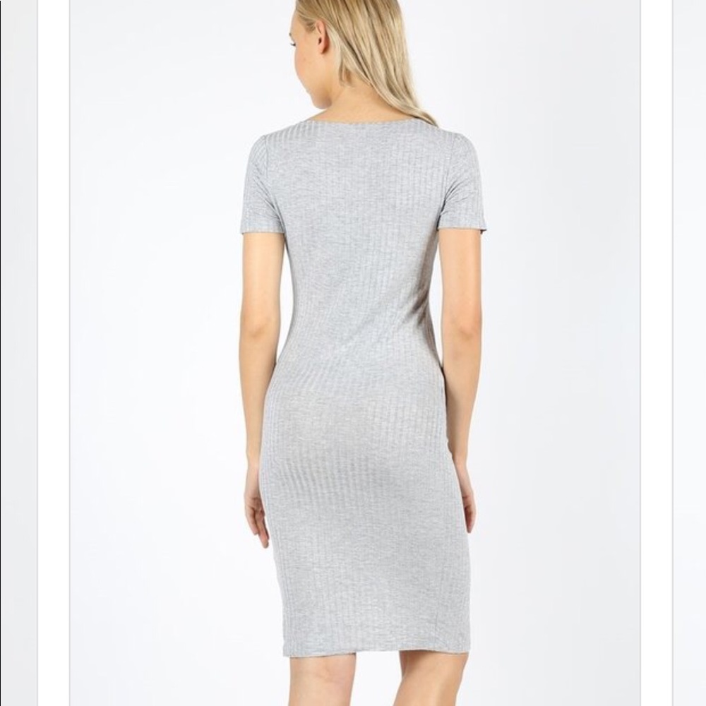 New Black RIBBED FRONT SPLIT BODYCON DRESS - Picture 2 of 5